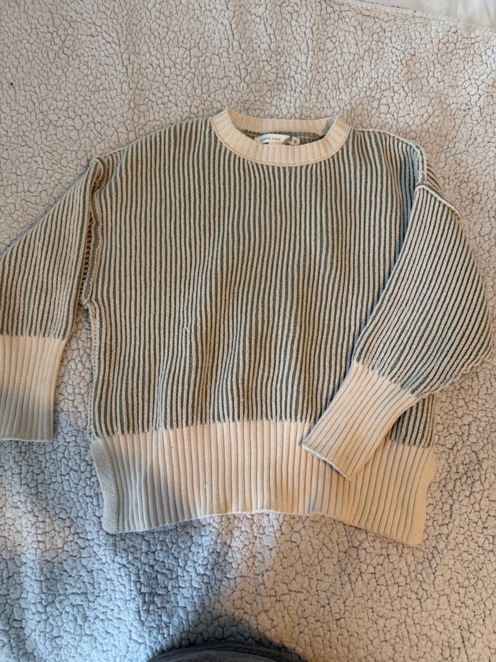 Altard state Striped Two-Tone Crewneck Sweater in Cream and Olive